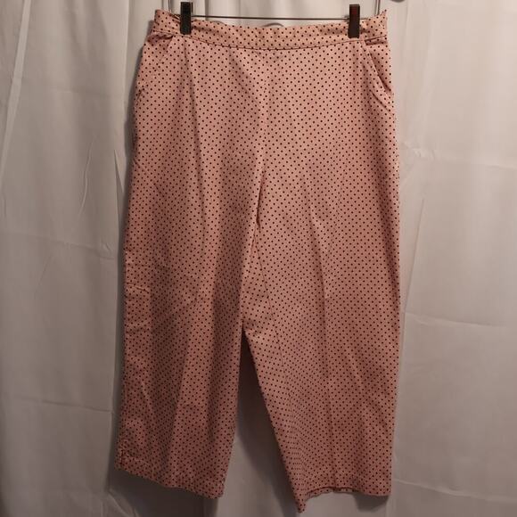 Artemisia Lemongrass Cropped Pants Salmon Dot Hook Eye Zipper Pockets Boho Artsy - Picture 1 of 13